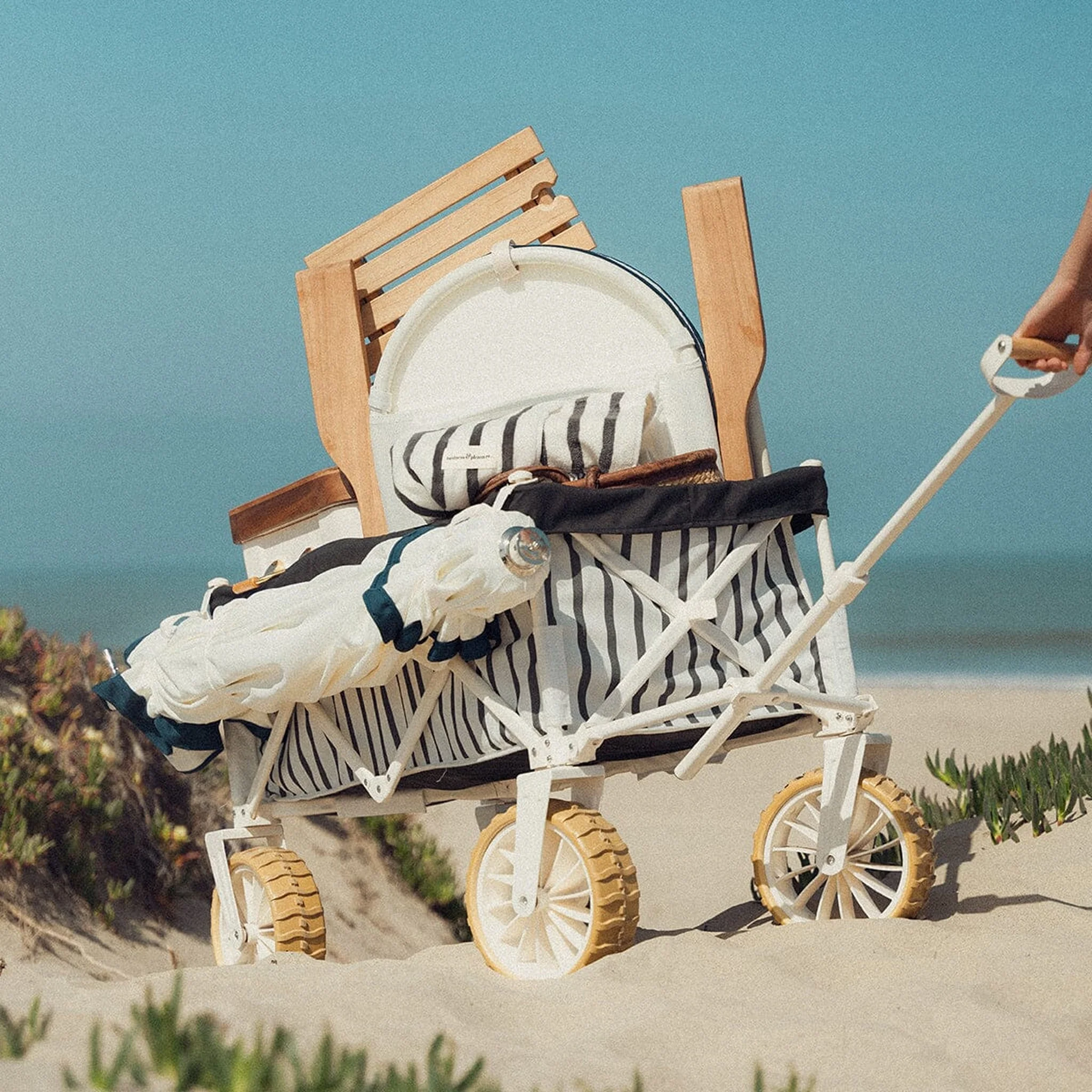 BUSINESS & PLEASURE CO Folding Beach Cart, Monaco Black Stripe - Image 2