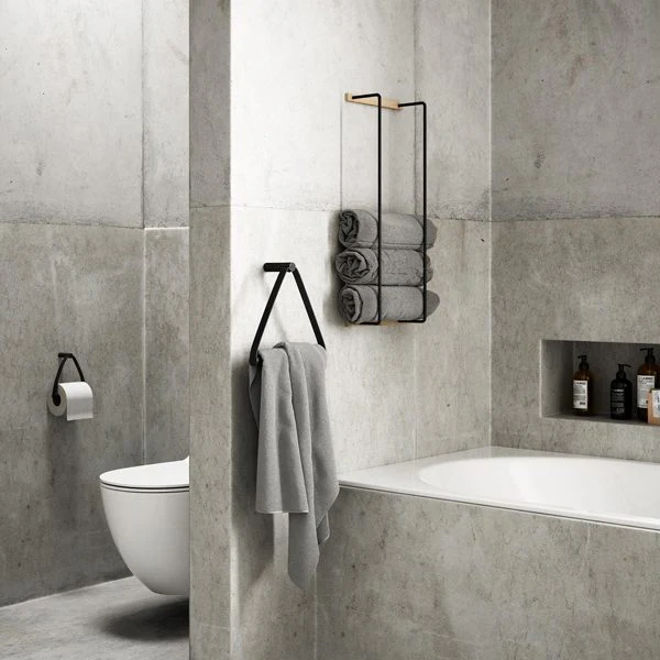 EKTA LIVING Towel Rack, Oiled Oak/Black Metal - Image 3