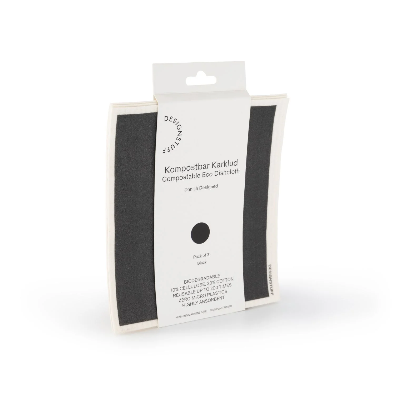 DESIGNSTUFF ETTA Compostable Eco Dishcloth, Black (Set of 3) - Image 4