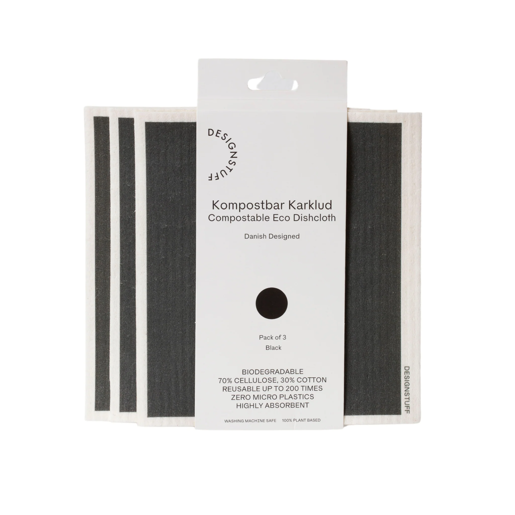DESIGNSTUFF ETTA Compostable Eco Dishcloth, Black (Set of 3) - Image 5