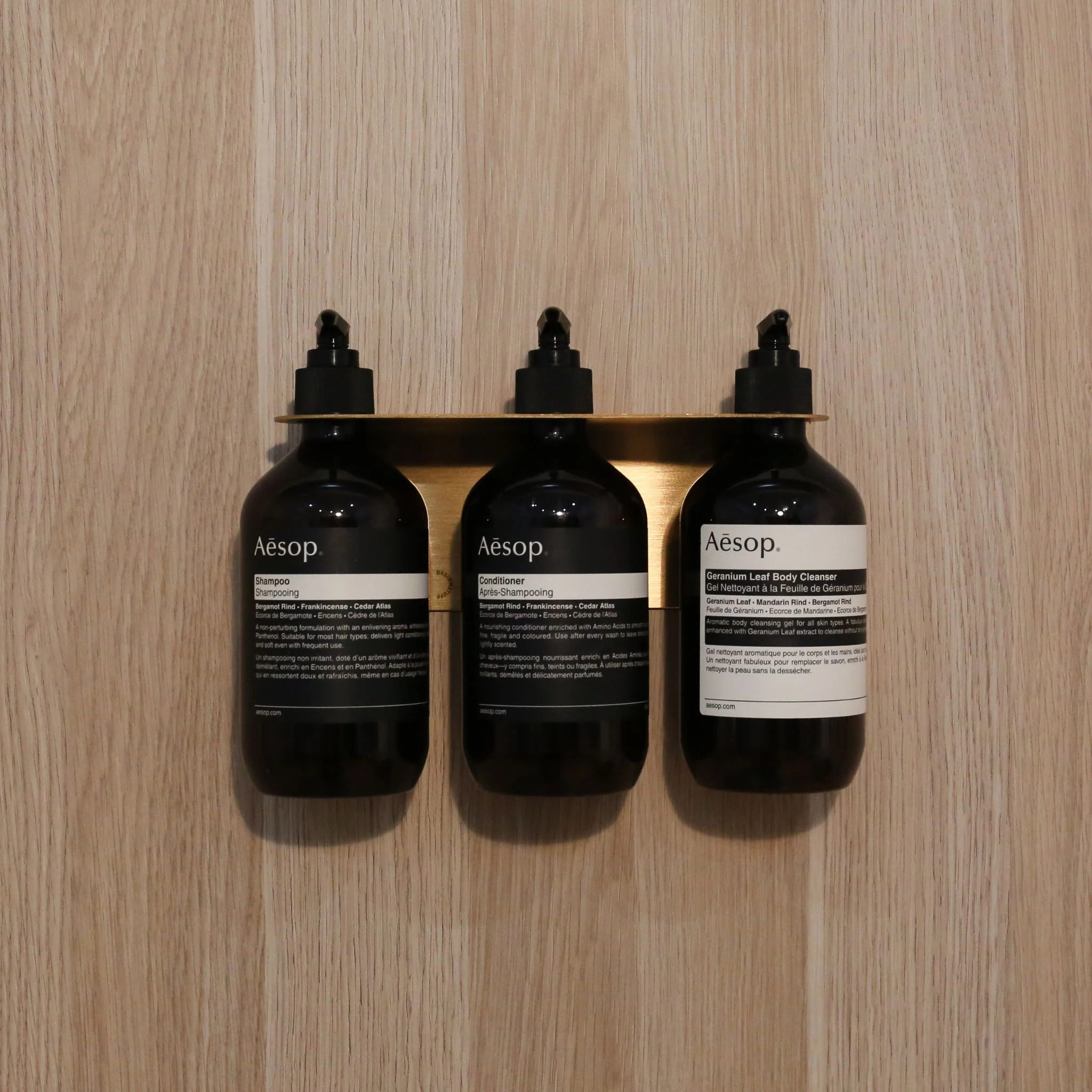 DESIGNSTUFF Floating Triple Soap Dispenser Holder, Brushed Brass - Image 4