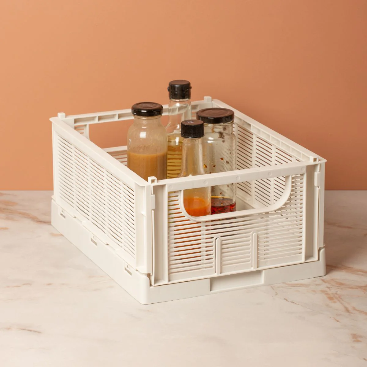 DESIGNSTUFF Linear Collapsible Crate, S, 25x16cm, Chalk (Set of 2) - Image 2