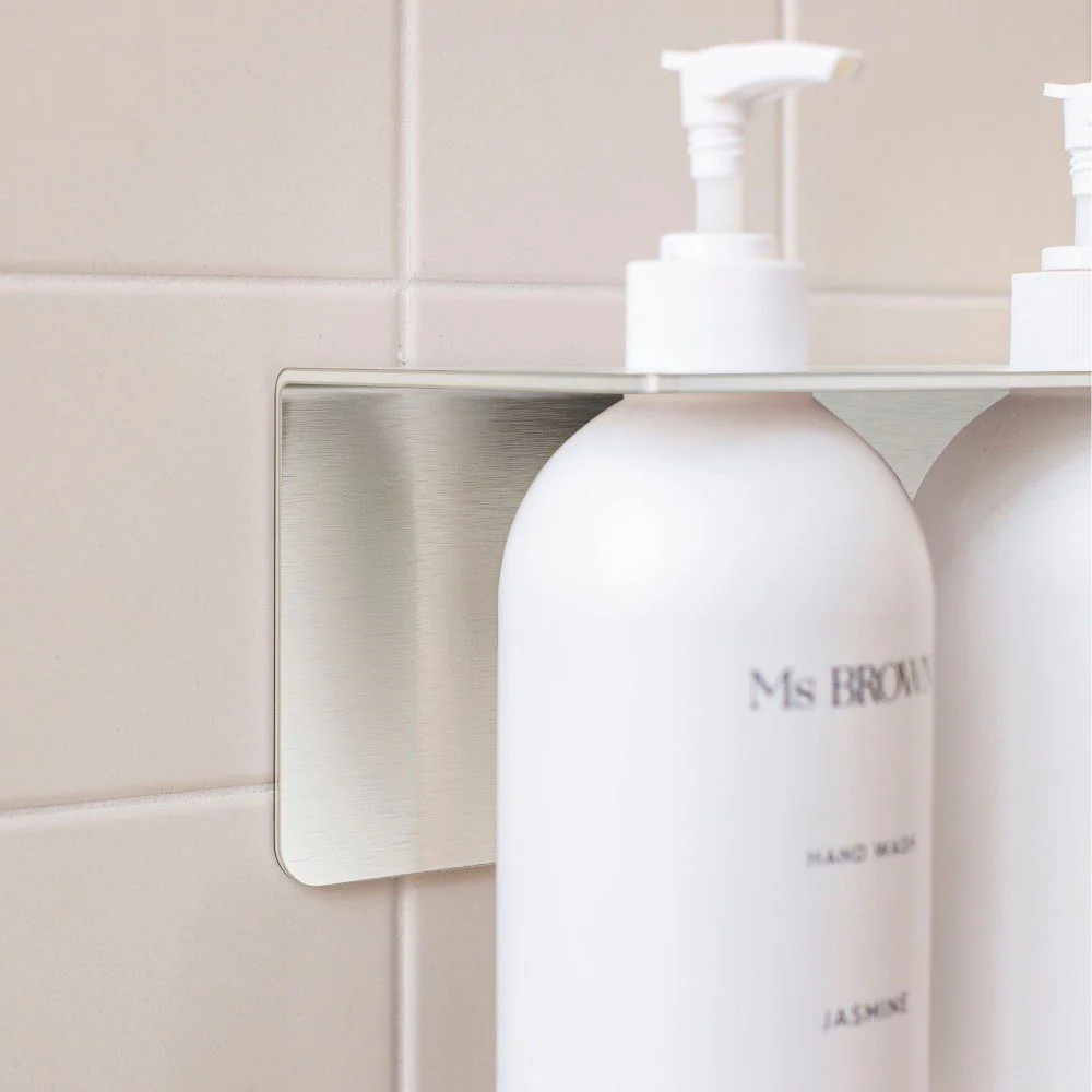 DESIGNSTUFF Shelf w/ Dual Soap Dispenser Holder, L40 cm, Brushed Steel - Image 5