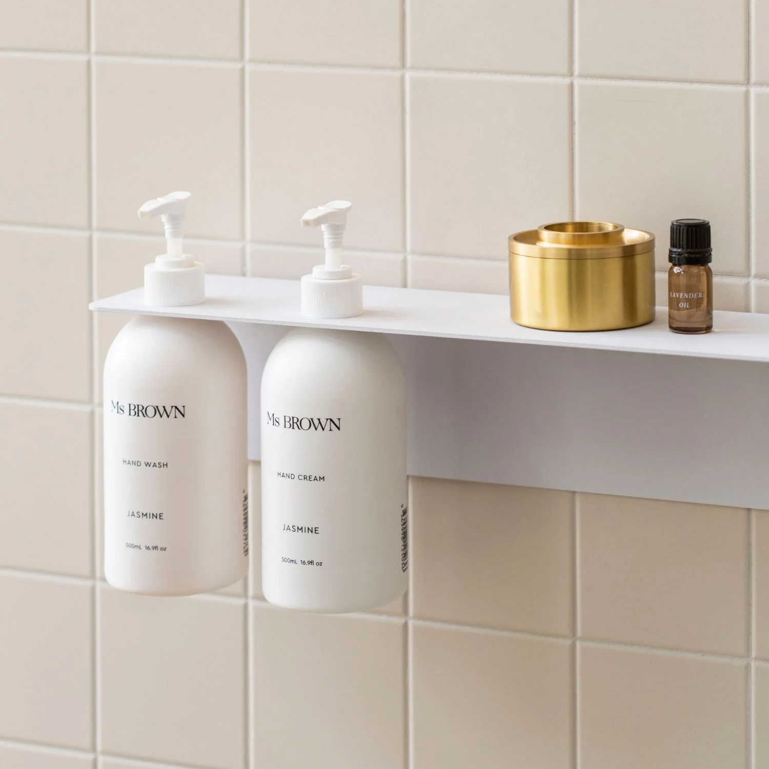 DESIGNSTUFF Shelf w/ Dual Soap Dispenser Holder, L40 cm, White - Image 3