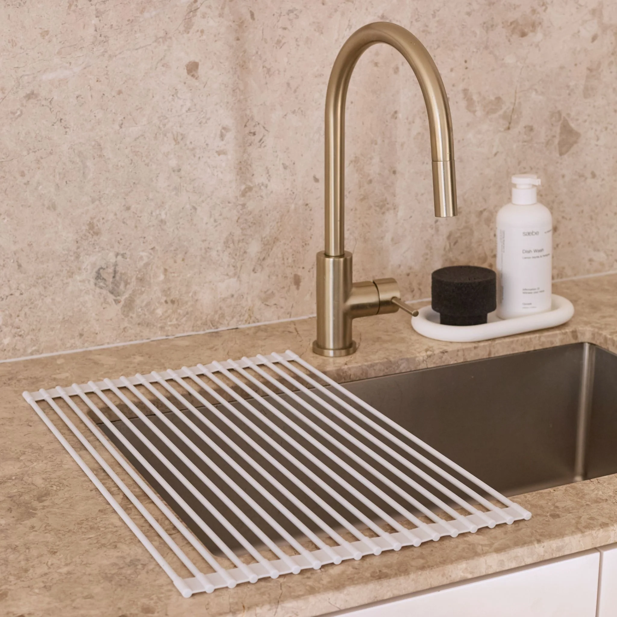 DESIGNSTUFF DRIP Silicone Fold Dish Drying Rack, Light Grey - Image 2