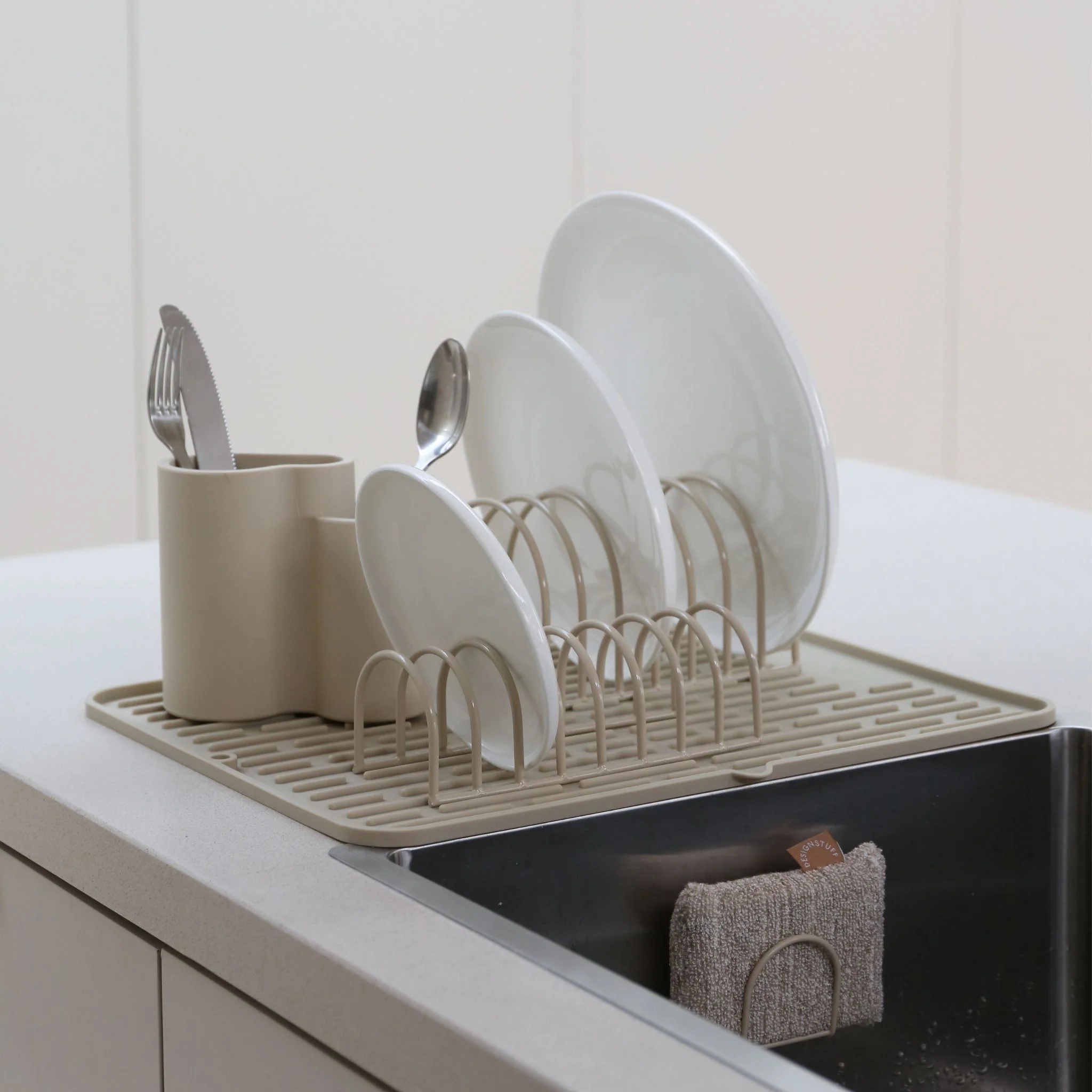 DESIGNSTUFF DRIP Dish Drainer, Sand (Set of 2) - Image 3