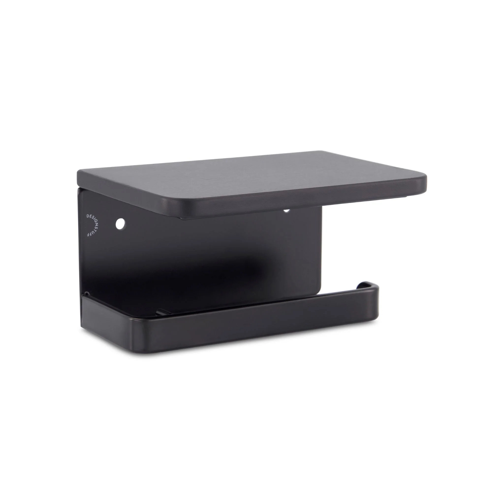 DESIGNSTUFF Toilet Roll Holder w/ Shelf Single, Black - Image 2