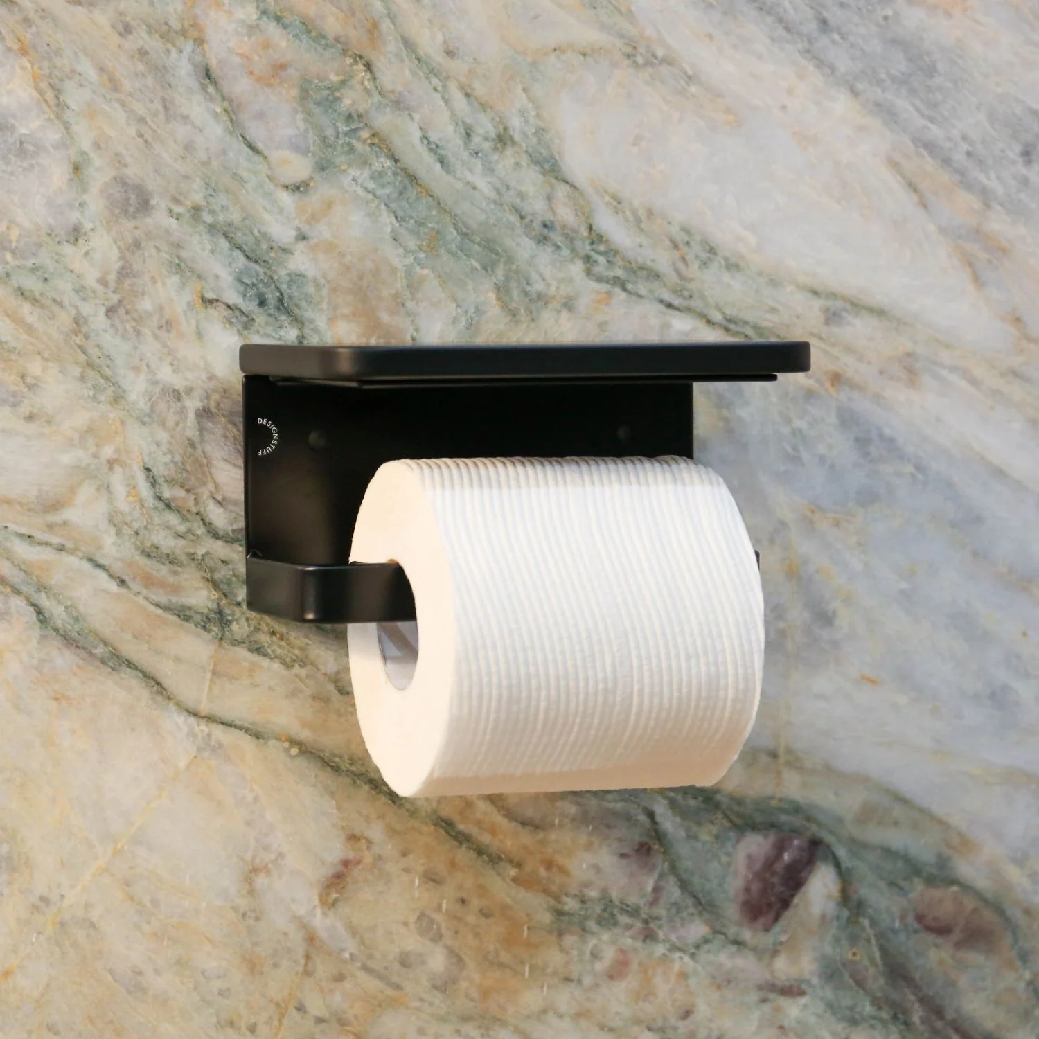 DESIGNSTUFF Toilet Roll Holder w/ Shelf Single, Black - Image 3