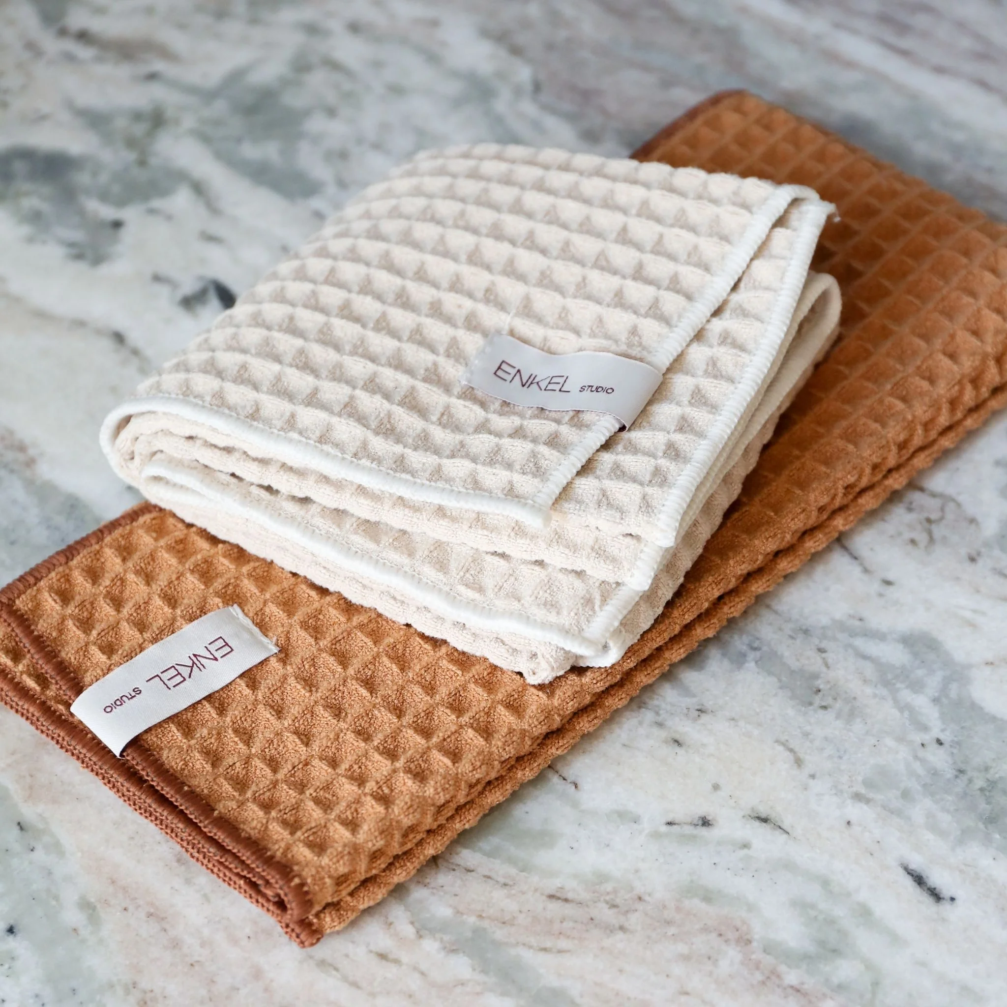 ENKEL STUDIO Dry Tea Towels, Waffle Microfibre, Sand/Caramel (Set of 2) - Image 2
