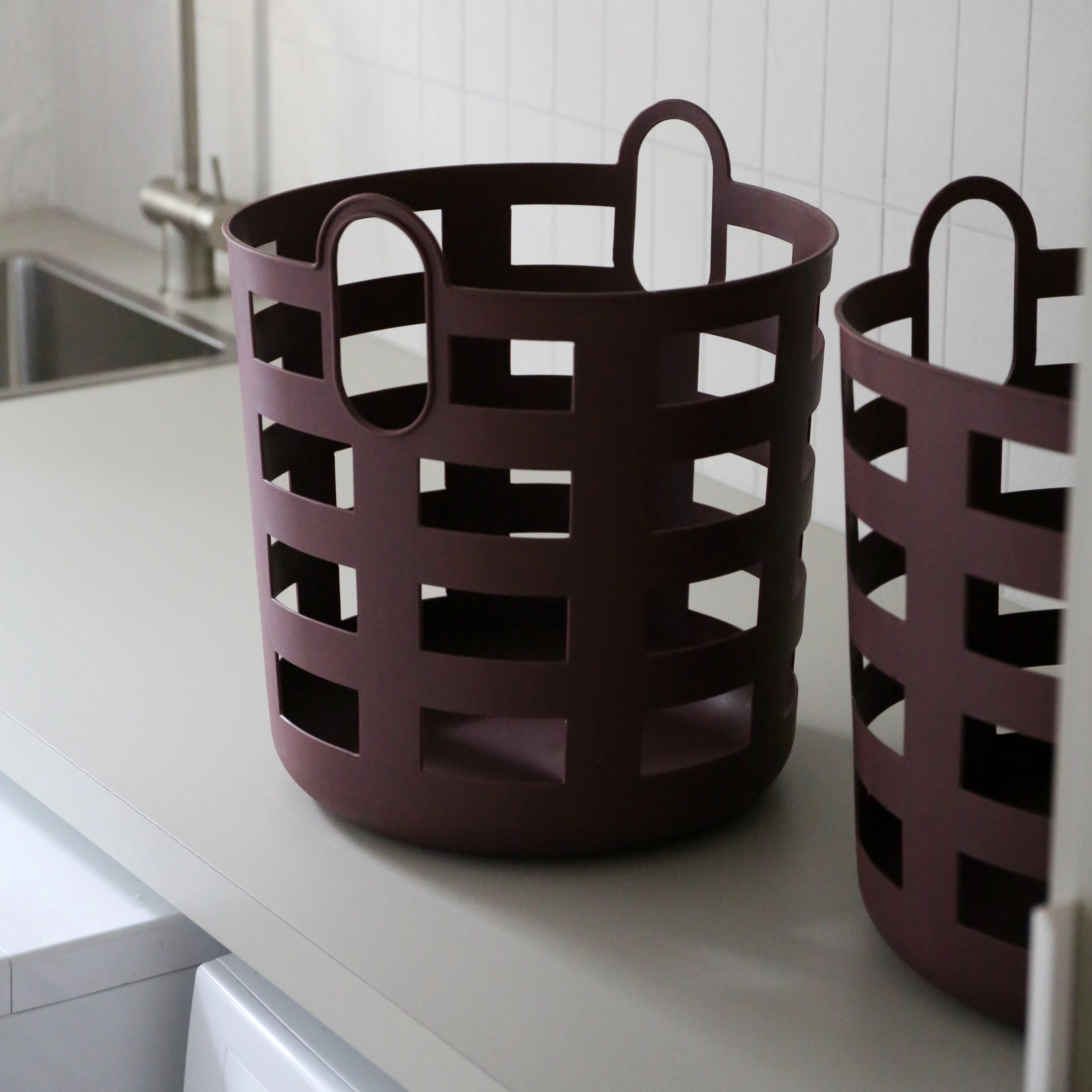 ENKEL STUDIO Storage and Laundry Basket, Large, Burgundy (Set of 2) - Image 6