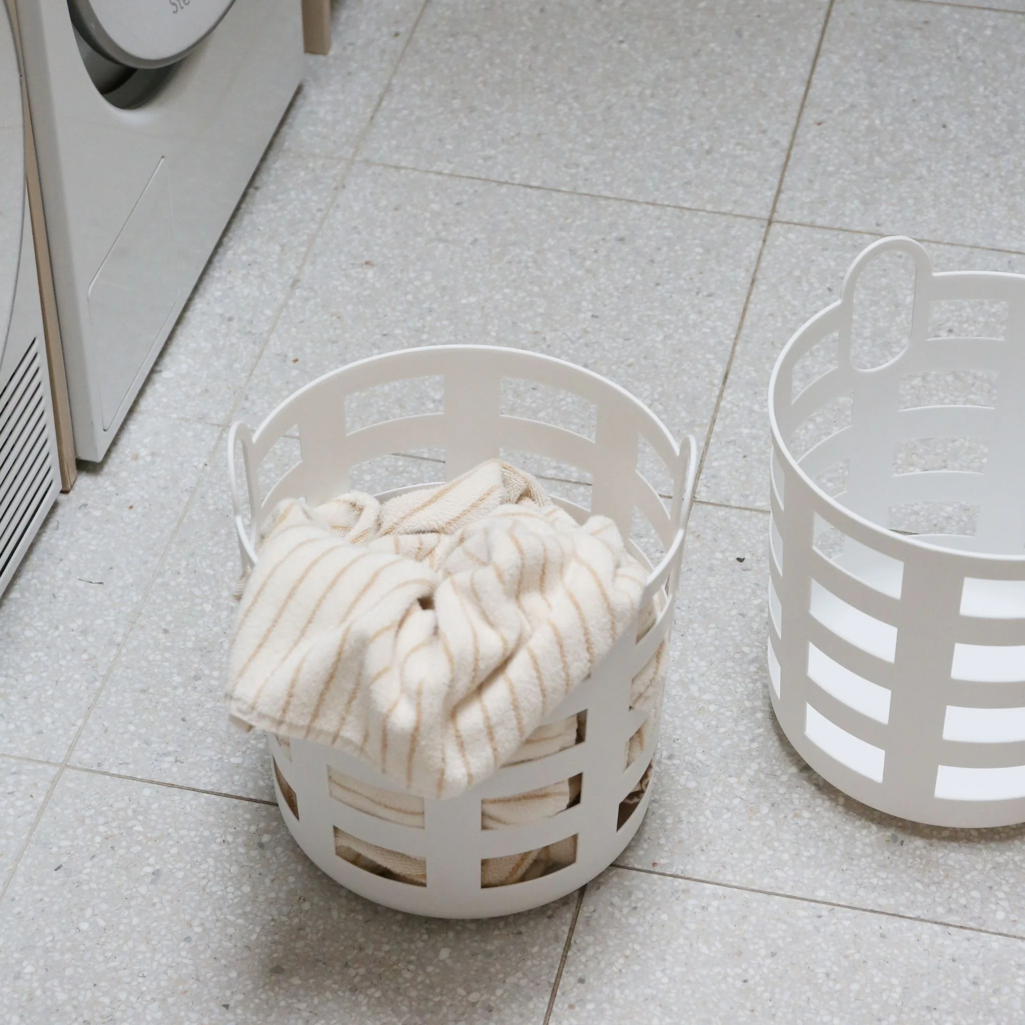 ENKEL STUDIO Storage and Laundry Basket, Large, White (Set of 2) - Image 4