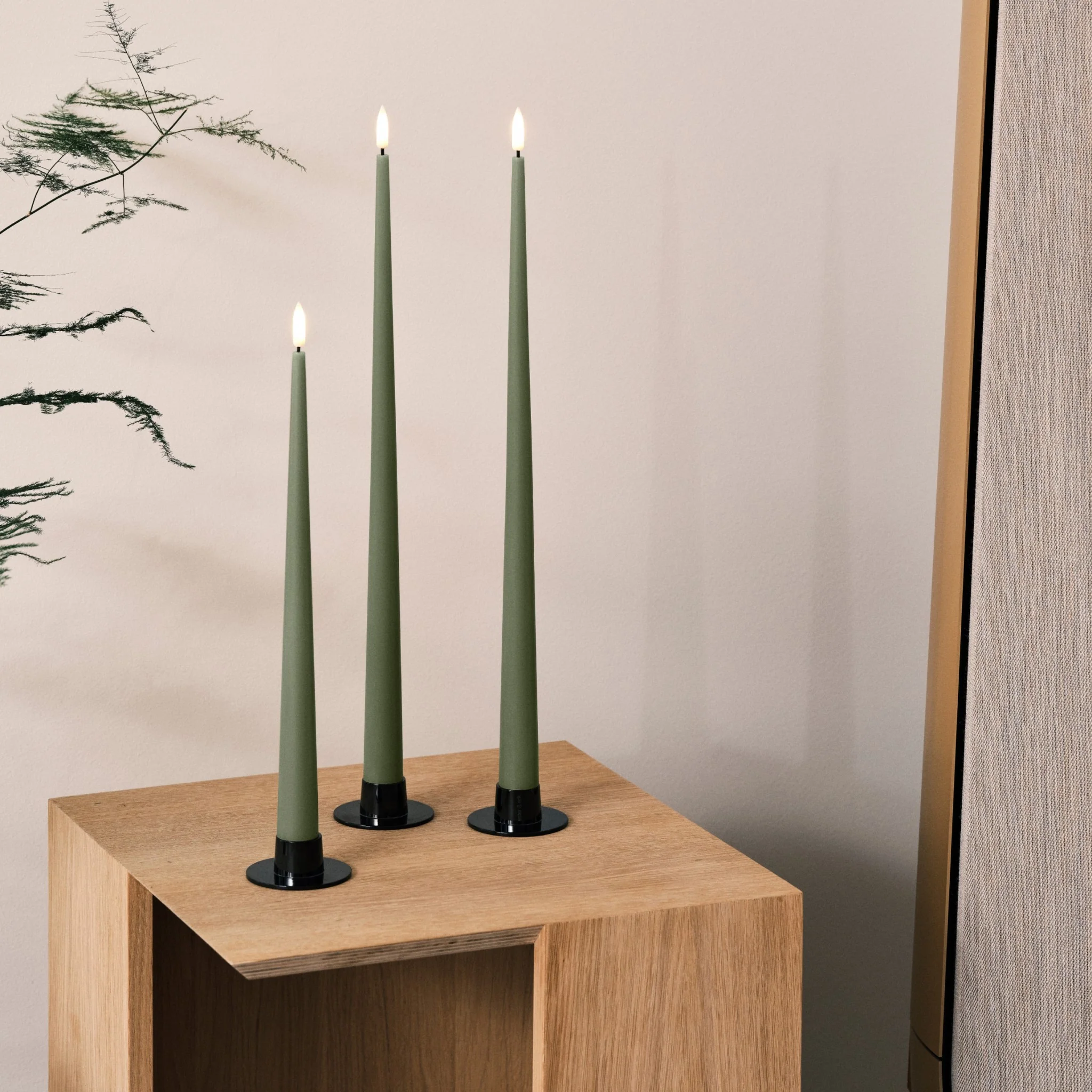 ESTER & ERIK LED Taper Candle, 30cm, Green Soil (Set of 2) - Image 4