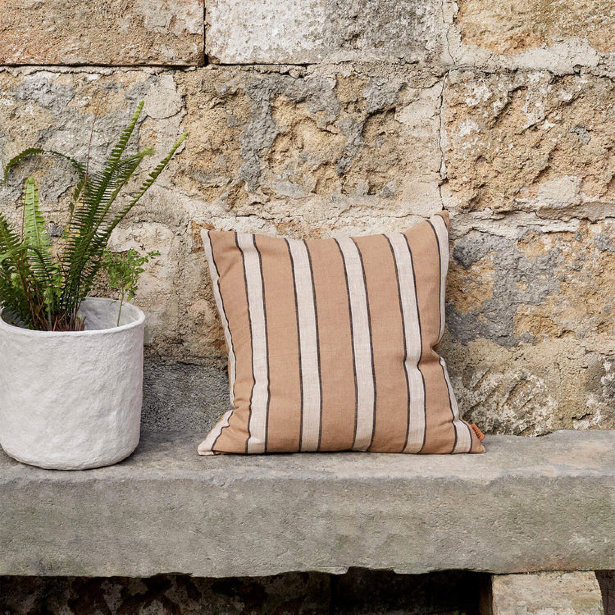 FERM LIVING Brown Cotton Cushion, Stripe, 50x50cm - Image 2