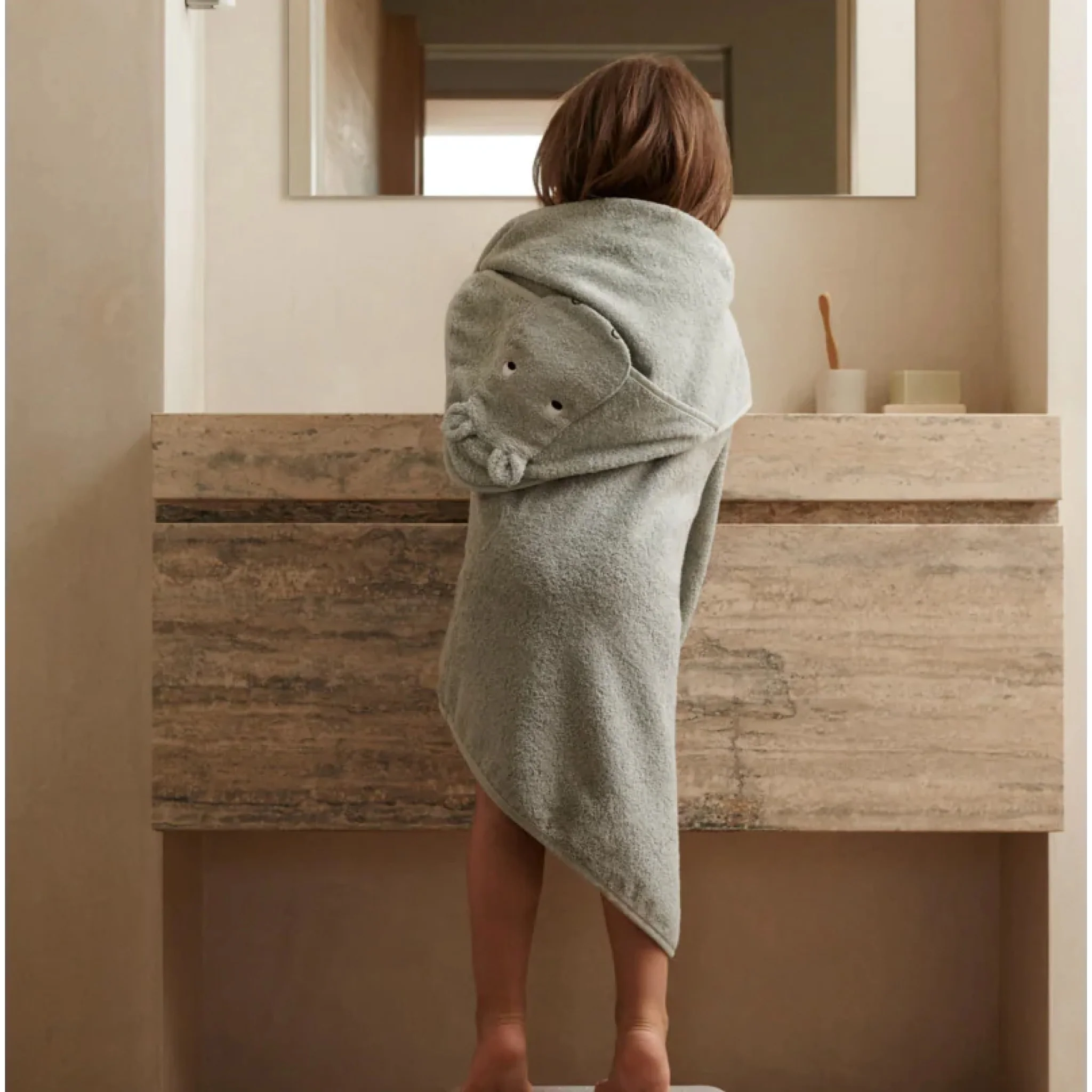 LIEWOOD Albert Hippo Hooded Towel, 70x70cm, Dove Blue - Image 2