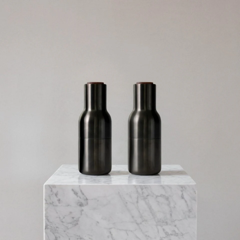 AUDO CPH Salt and Pepper Bottle Ceramic Grinders Set, Bronzed Brass w/ Walnut Lid - Image 3
