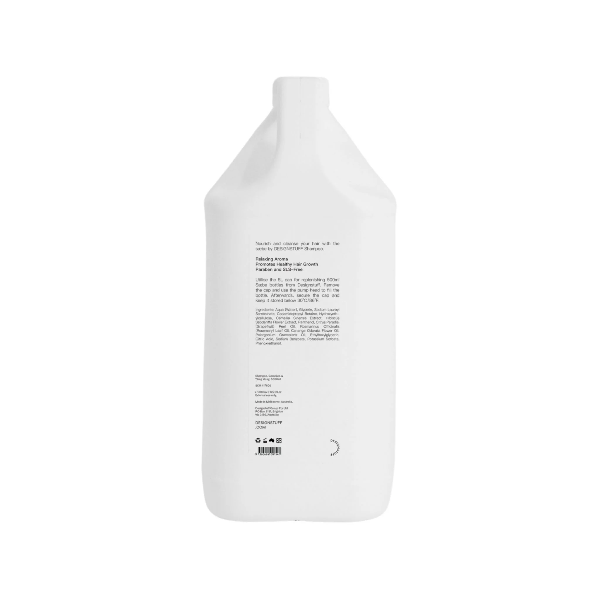 DESIGNSTUFF Saebe Shampoo Refill, Geranium & Ylang Ylang, 5L - Image 4