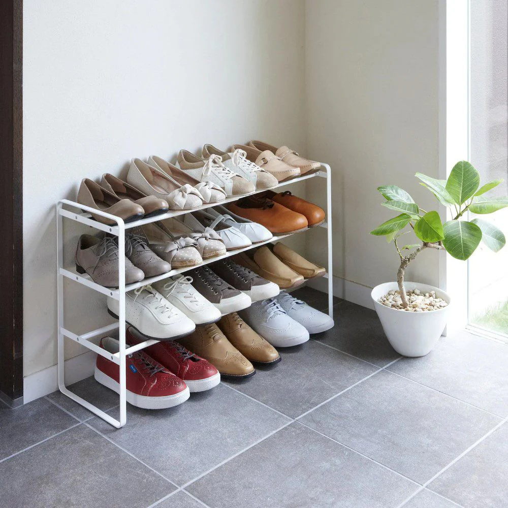 YAMAZAKI Frame Extendable Shoe Rack, 3 Tier, White - Image 8