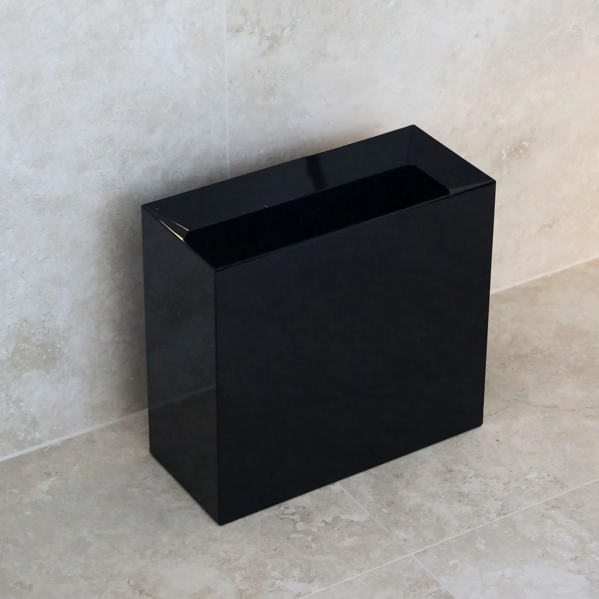 YAMAZAKI Tower Rectangular Trash Can/Rubish Bin, Black - Image 3