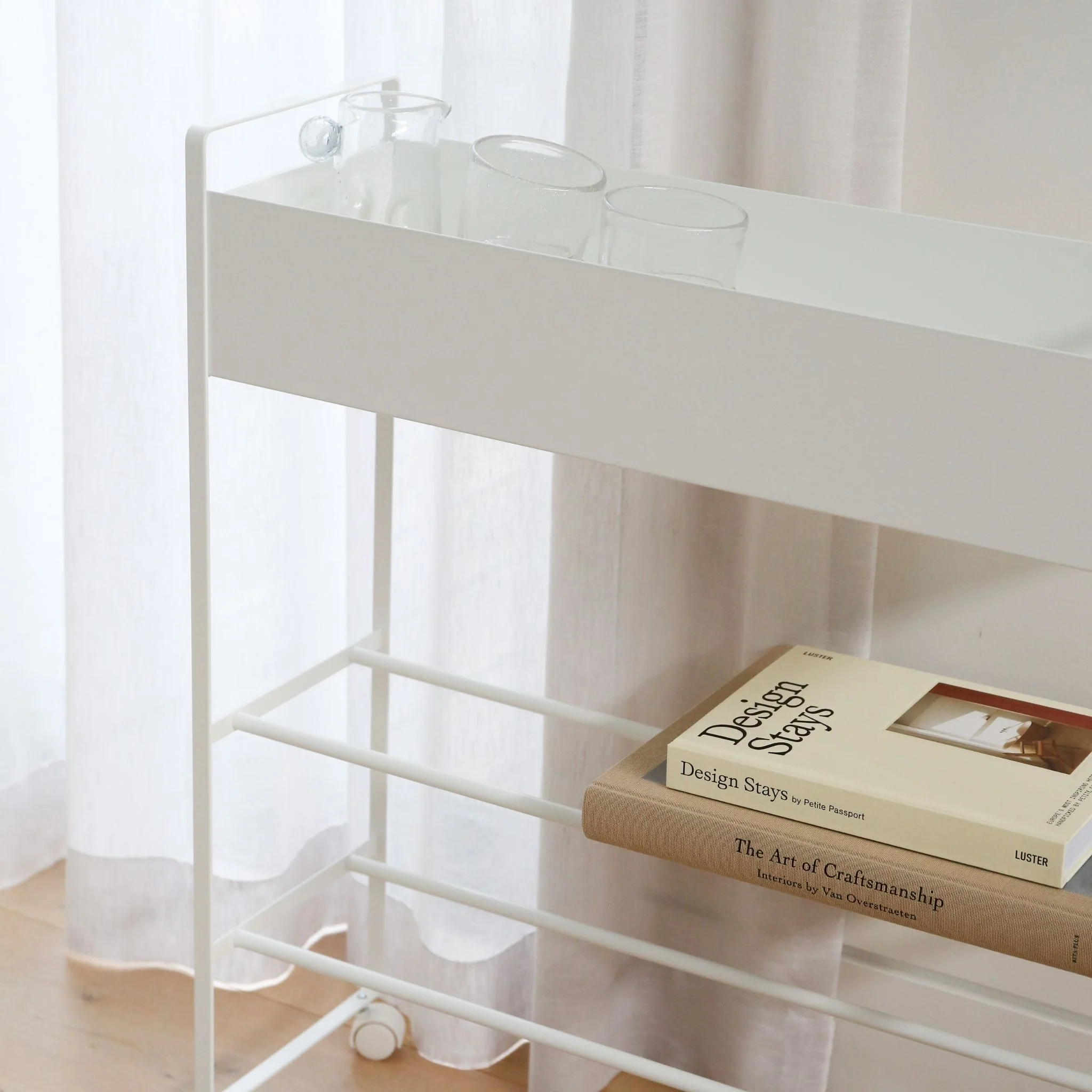 YAMAZAKI Tower Storage Cart w/Basket, White - Image 3