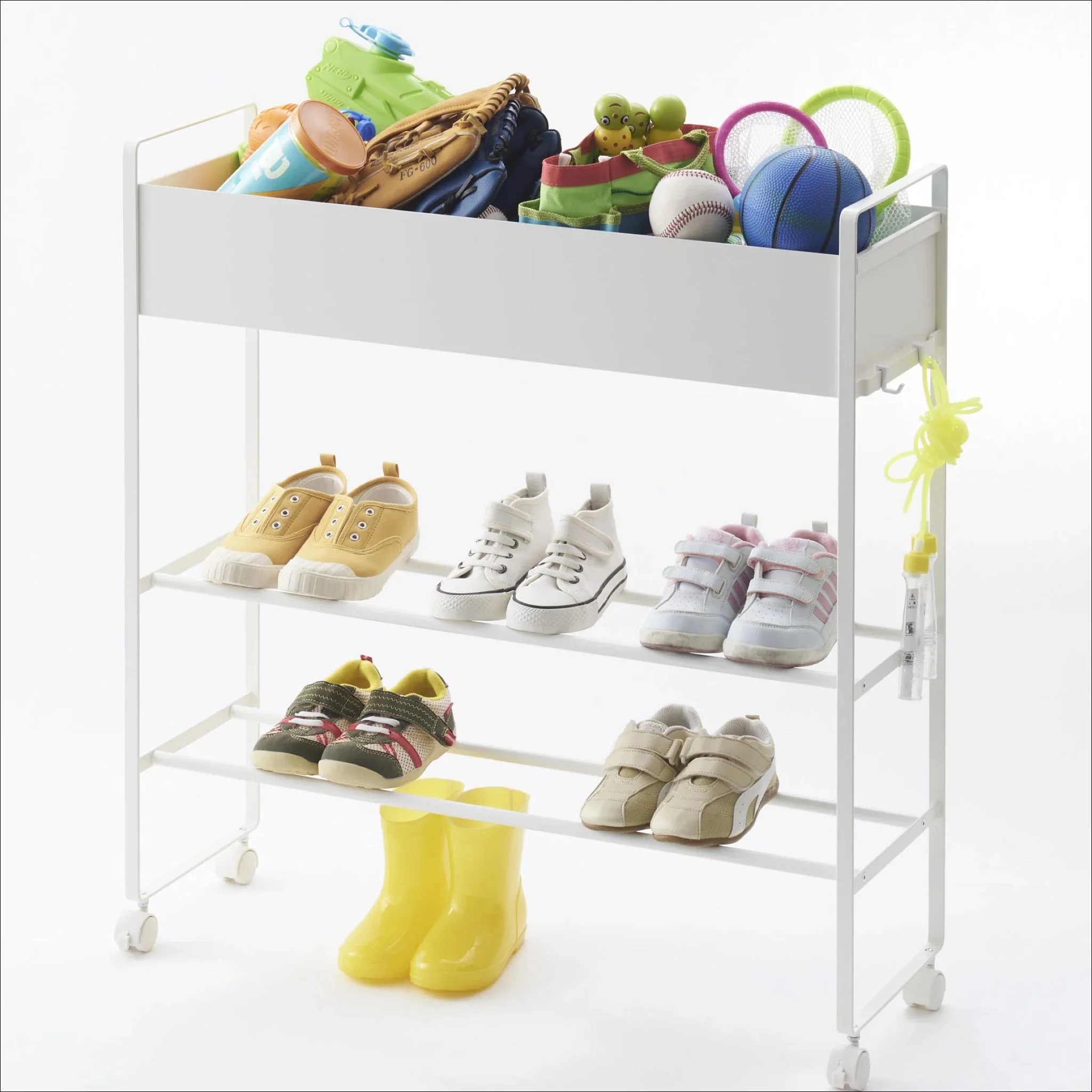 YAMAZAKI Tower Storage Cart w/Basket, White - Image 6