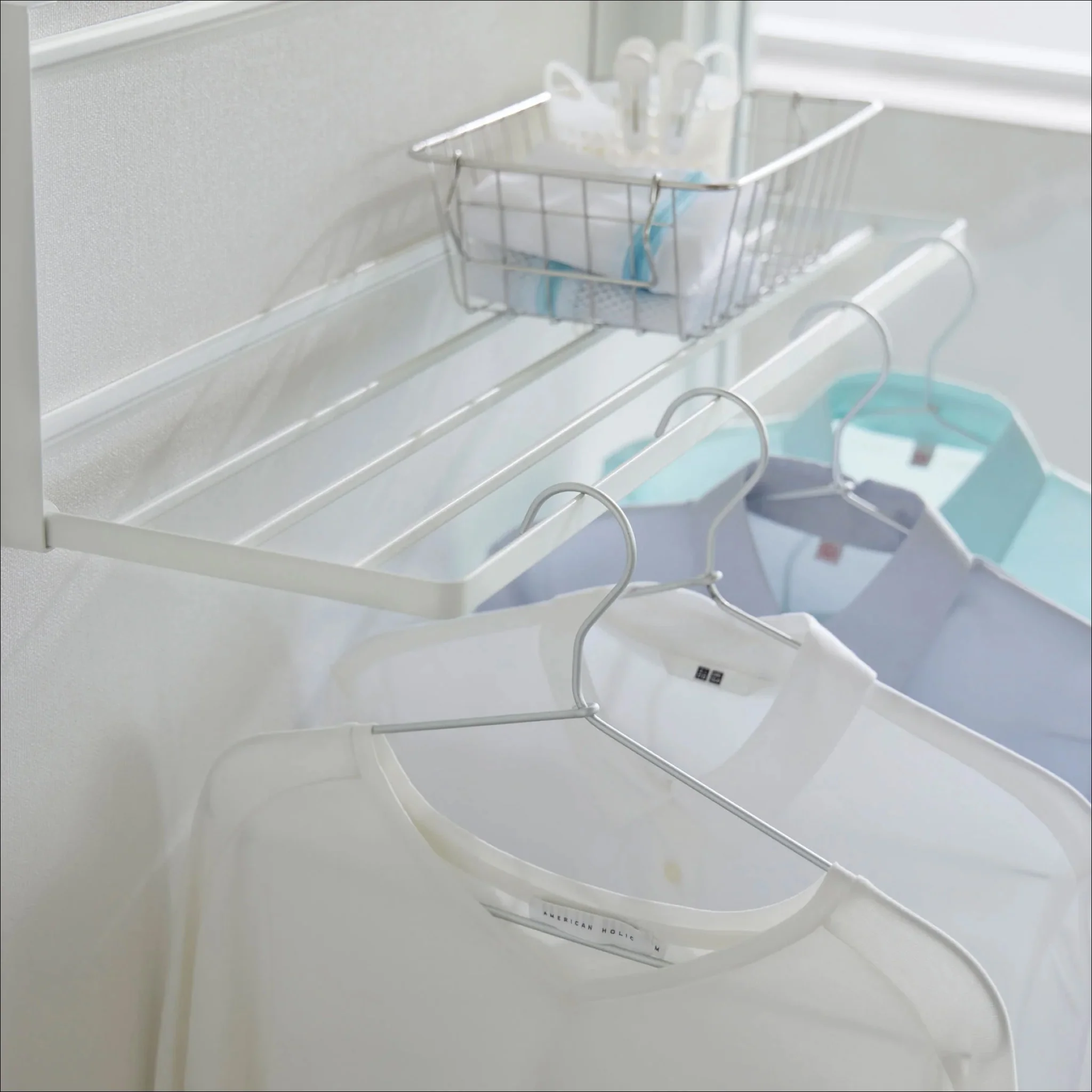 YAMAZAKI Tower Wall-Mounted Folding Clothes Drying Rack, White - Image 7