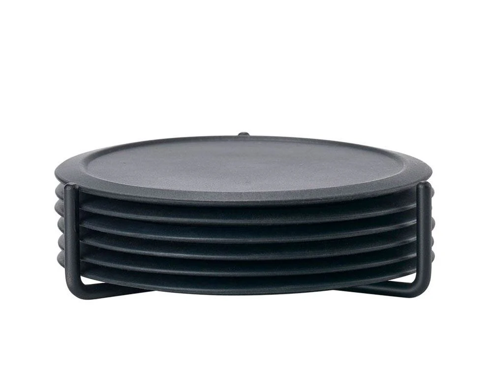 ZONE DENMARK Singles Coasters w/ Holder, Black (Set of 6) - Image 2
